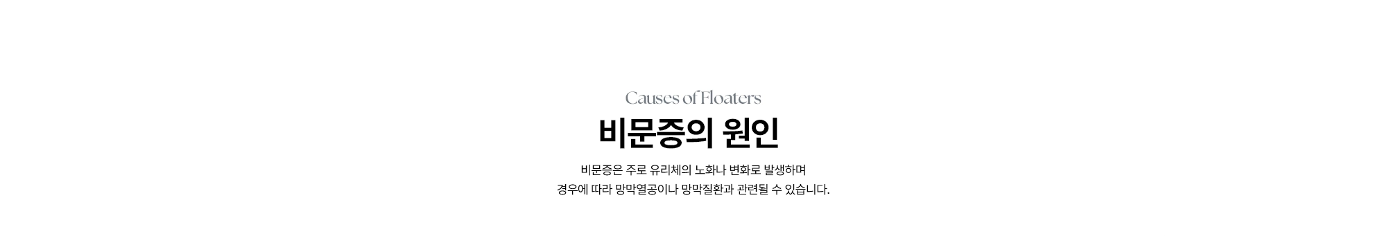 [비문증의 원인] 비문증은 주로 유리체의 노화나 변화로 발생하며 경우에 따라 망막열공이나 망막질환과 관련될 수 있습니다.
